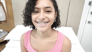 Sexy Blonde teen with green eyes makes her first porn